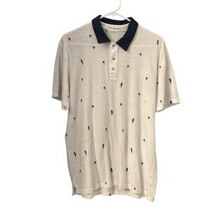 Marine Layer White Polo Shirt With Navy Palm Tree Print Lightweight Mens Size M